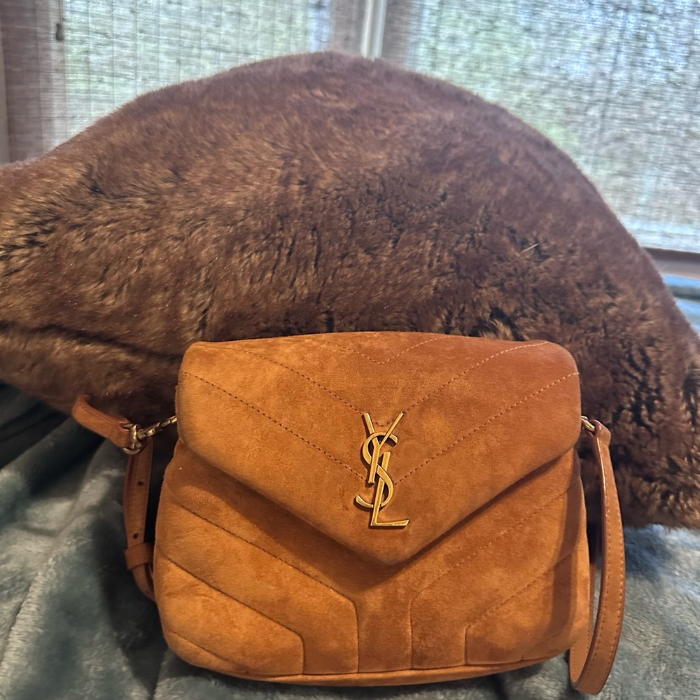 Saint Laurent Brown Suede Toy Loulou Crossbody Bag - Picture 10 of 10